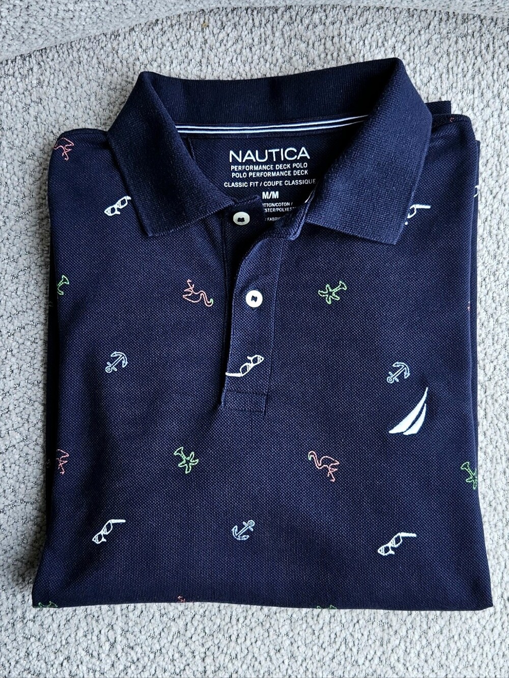 Nautica Flamingo Palm Tree All-Over Print Deck Polo Shirt - Size M